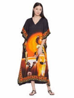 Black & Orange African Print Men's Kaftan Shirt